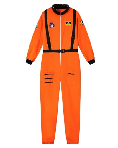 Mens Astronaut Costume Adult Spaceman Halloween Jumpsuit (Orange, Large)