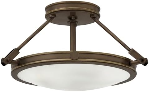 Hinkley Collier 3381LZ Medium Three-Light Semi-Flush Mount, Decorative Cast Knobs, Hinges, and Stems, Mid-Century Style, Light Oiled Bronze