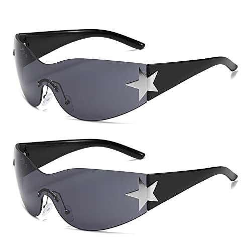 YAMEIZE Sport Sonnenbrille Fahrradbrille Wraparound Herren-Randlos Oval UV400 Schutz Fahren Golf Damen Brille Schwarz Schwarz Grau Cover