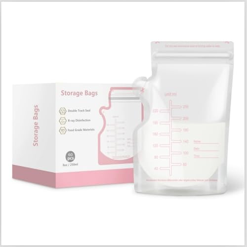 DMG TECH Breastmilk Storage Bags 60 PCS 8 Oz 250ML Milk Storing Bag BPA Free for Freezing & Heating Baby Bottle Fedding