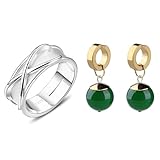 Black GK Time Ring and Earring Cosplay Costume Zamasu Green Jade Drop Earrings Clip On Time Rings Halloween Prop(Pair Earrings and Ring)