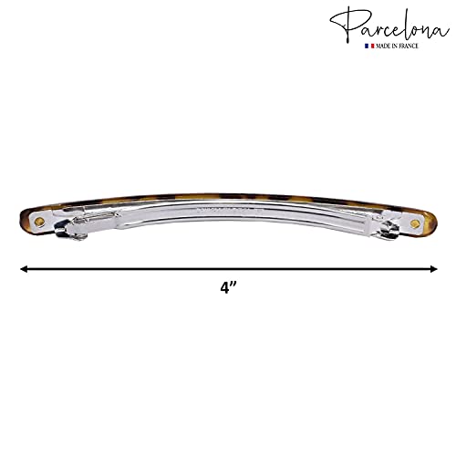 Parcelona French Skinny Rounded Light Shell Savana Large 4” Celluloid Automatic Set of 2 Hair Clip Barrettes for Women and Girls miniatura 5