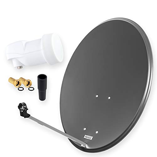 HD Digital SAT Anlage 80cm Spiegel Schüssel Anthrazit + Single LNB EIN Teilnehmer zum Empfang von DVB-S/S2 Full HD 3D Ultra HD (UHD) Signale + Stecker