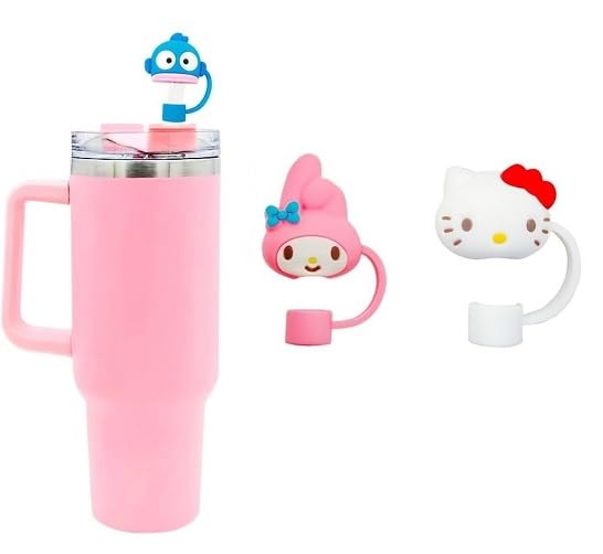 MeeTo 2Pcs Silicone Straw Cap Different Cartoon Cover Tumblers, Cute Dringking Straw Toppers Dustproof Reusable Tips Lids, Straw Silicone Protector Caps, Fit for 6mm, 7mm and 8mm Straws (Multi Design)