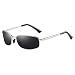 Wrap Polarized Sunglasses Rectangular Metal Frame Classic Style Large Size by ZHILE (Silver, Grey)