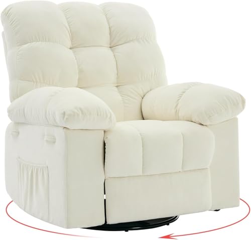 Sillón reclinable giratorio ancho beige chenille miniatura 1