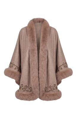 GORSKI, Wool And Cashmere Cape with Fox Trim And Ribbon Embroidery, OS
