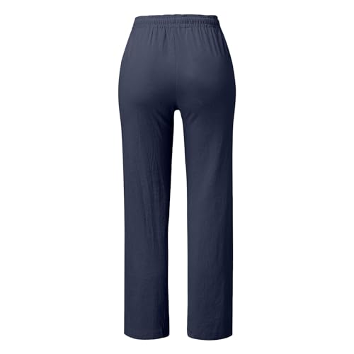 Linen Pants for Women 2025 Fall Trendy Drawstring Elastic Waist Straight Leg Pant Casual Loose Lightweight Trouser4