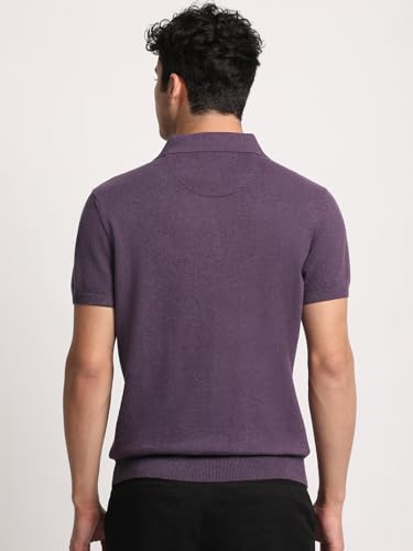 Image of THE BEAR HOUSE Purple Solid Regular Fit Polo