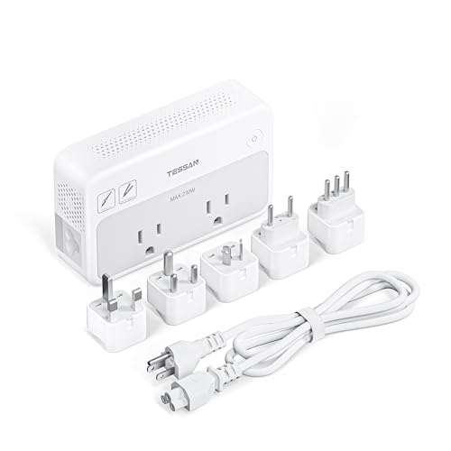 TESSAN 220V to 110V Voltage Converter, Universal Travel Power Adapter Combo with International Plug (Type C/G/D/I/L), 2AC 4 USB Ports(1 USBC)，230W Max Step Down Transformer for US to Europe