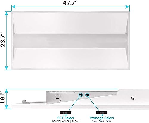LED ENERGY PLUS 2x4 FT LED Troffer Light, 0-10V Dimmable, 120-277V Frosted Panel Light, 40W/50W/60W Wattage Switchable Center Basket Light, 3000K/4000K/5000K Selectable,UL Listed (4 Pack) by LED ENERGY PLUS - Image 2