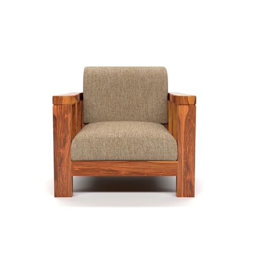 Image of Sheesham Wood Single Sofa Chair | Premium Single Seater Sofa for Living Room, Bedroom & Office | Elegant Home Furniture Single Person Wooden Sofa (Evans Honey, 1 Seater)