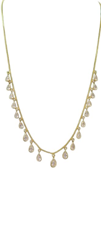 Gold-Toned Teardrop Crystal Charm Necklace for Women with Elegant Chain | Sparkling Pendant Fashion Jewellery-image-31