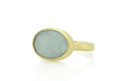 Bague aigue-marine naturelle et anneau ovale en or pour femme