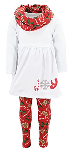 Image of Unique Baby Girls Kids Toddler 3pc Outfit Set Long Sleeve Cotton Blend Tunic Top Leggings and Scarf