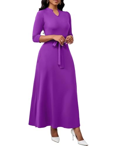 Image of BubFee Maxi Dresses for Women Semi Formal Long Dress 3 /4 Sleeve Casual A-line Church Dresses with Pockets
