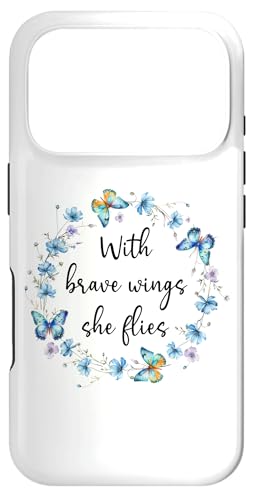 With Brave Wings She Flies Blue Butterfly Cute Purple Floral X}zP[X iPhone 17 Pro p