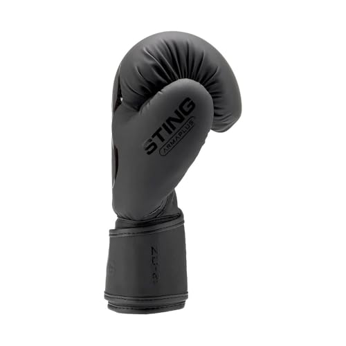 Image of STING Armaplus Boxing Gloves, Black, 10oz | T3 Outer Material and Floating Liner System | Hi Flow Core Padding | Square Shoulder Mould Design | Wrist Support Strap