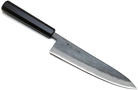 Yoshihiro Kurouchi Black-Forged Blue Steel Stainless Clad Gyuto Chefs Knife Ebony Handle (8.25