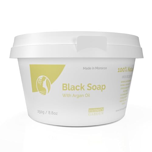 Fatima's Garden Jabón Negro con Aceite de Argán   Limpiador Exfoliante, 250g