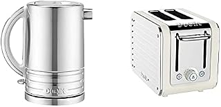 Dualit Architect Kettle | 1.5 Litre 2.3KW Stainless Steel Kettle | Rapid Boil and Patented Pure Pour Non-Drip Spout & Architect 2 Slice Toaster | Stainless Steel with Canvas White Trim