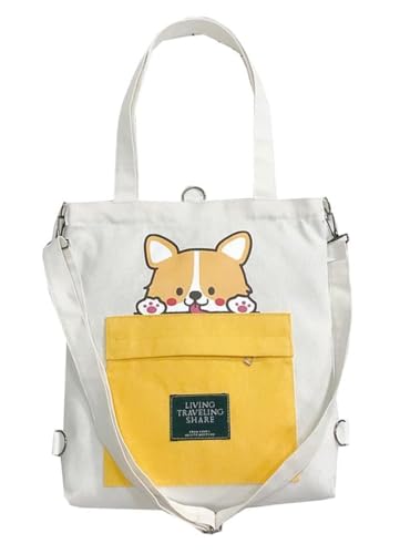 Image of INOVERA (LABEL) Tote Bags for Women & Girls - Ladies Canvas Shoulder Handbags - Backpack With Adjustable Strap (White)