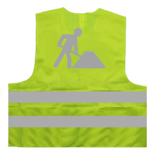 Baustelle Bauarbeiter Verkleidung Kostüm Karneval Fasching Warnweste BZW. Signalweste mit reflektierendem Aufdruck - Größe L/XL, Gelb
