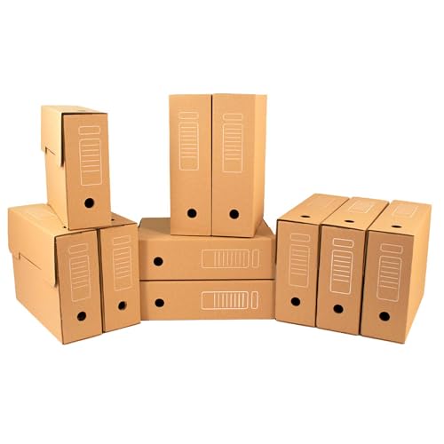 ONLY BOXES Pack 10 Cajas Archivo definitivo Automontables A4   Cartón Ondulado 3 mm, Cierre Automático Sin Cinta, 100 % Reciclables, Medidas : 36x10.3x27.1 cm, color Marrón