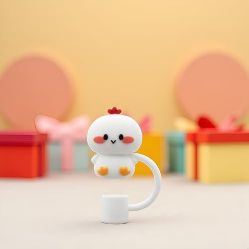 White Chick Straw Cap, 10mm, Cute Silicone Covers Cap for Stanley Cup, Dust-Proof Drinking Straw Reusable Straw Tips Lids Drinking Dispensers (HD409)