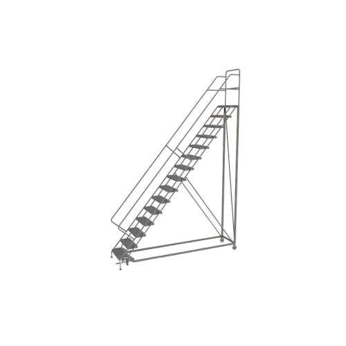 Tri-Arc KDEC115242 15-Step Forward Descent Safety Angle Steel Rolling Industrial and Warehouse Ladder with Grip Strut Tread, 24-Inch Wide Steps