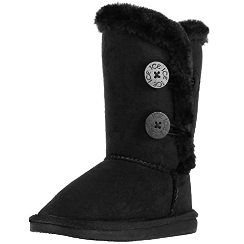 CLOVERLAY Girls Kids Four Buttons Faux Fur Lined Shearling Mid Calf Winter Boots