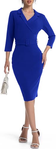 Image of SxClub Business Dresses for Women Elegant Long Sleeve Bodycon Pencil Knee Length Formal Dress for Evening Cocktail