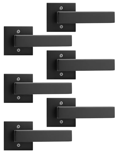 Tinewa 6 Pack Dummy Door Handles for Left Hand and Right Hand, Square Black Door Konbs for Closets, Non-Turning Single Side Pull