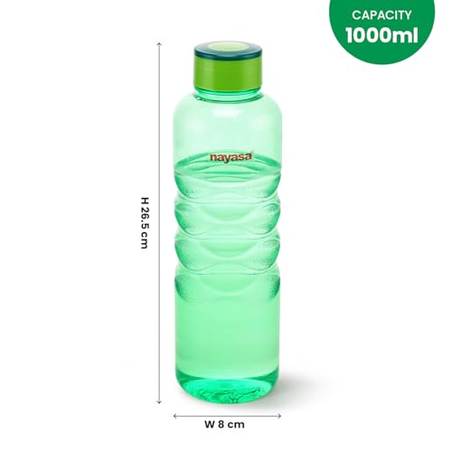 Image of Nayasa Revello 1000 ML Pet Plastic Fridge Water Bottles Set of 6 | BPA Free | Leak Proof | Airtight Lid | Green