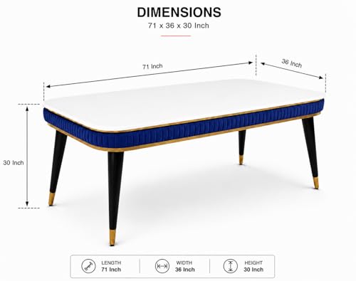 Image of WOODEN SPACE 6-Seater Wooden Dining Table Set | Nano Composite Marble Top | Solid Wood Base | Modern Dining Room Furniture with 6 Chairs (Navy Blue)