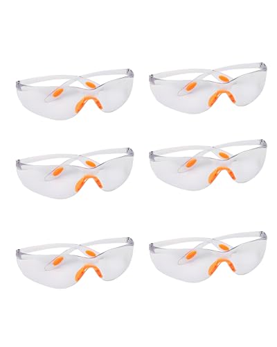 GAJUS Pack 6 Gafas de Seguridad con Lentes Transparentes, Plaquetas Nasales y Patillas de Goma para Ajuste Cómodo - Equipo Protector Personal, Lentes Resistente a Arañazos, Protección Ocular PPE