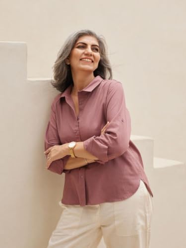 Image of SAADAA Airy Linen Shirt | Solid Regular Fit Casual Shirts Stylish for Women