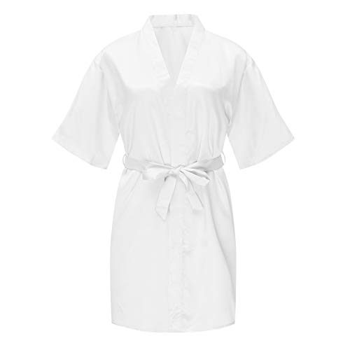Girls Satin R𝐨be Silky Kimono R𝐨be Set Flower Girl R𝐨be Dressing Gown for Wedding Spa R𝐨bes (White, 2-3 Years)2