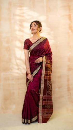 Image of NUAPATANAPATA Women's Sambalpuri Pure Silk Bomkai Saree With Blouse Piece silk-21