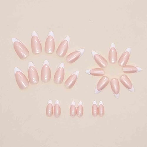 Miniatura 3 de Foccna 24 uñas francesas a presión medianas, uñas postizas blancas, uñas de almendra esmaltadas, uñas postizas brillantes, uñas acrílicas para