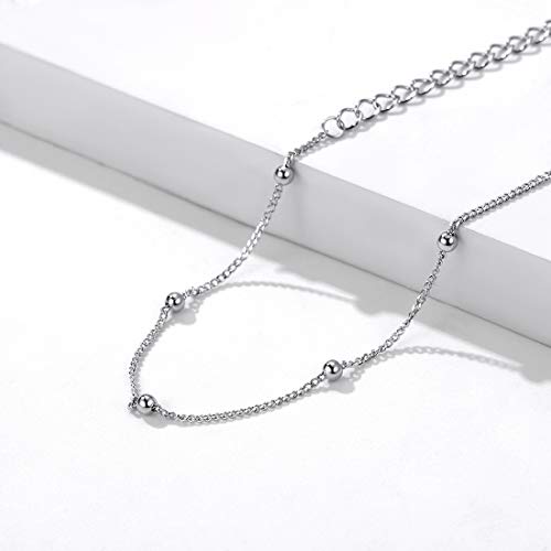 Silver Dainty Bead Chain Bracelet For Women Teen, Hypoallergenic Sterling Silver Cute Delicate Tiny Satellite Chain Link Bracelet Minimalist Jewelry Gift For Best Friend Girlfriend Mom Daughter #TOP4