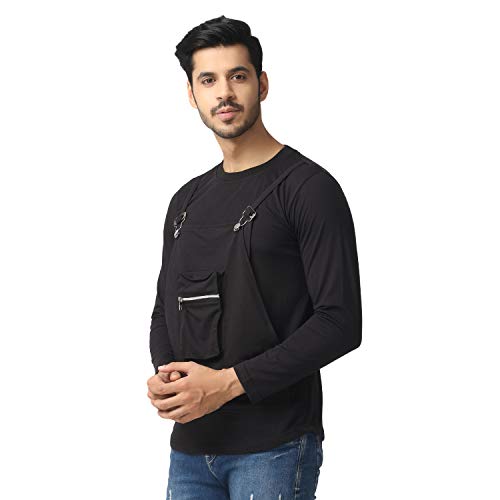 Image of Black Collection Solid Men Dungaree Style Full Sleeve T-Shirt