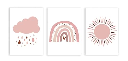Affiches de dessin animé rose nuage soleil pour décoration chambre bébé