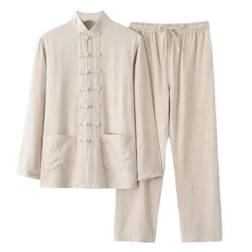 Cambkatl Men's Vintage Cotton Linen Tang Suit Chinese Traditional Mandarin Collar Kung Fu Shirts Long Sleeve Tai Chi Outfits