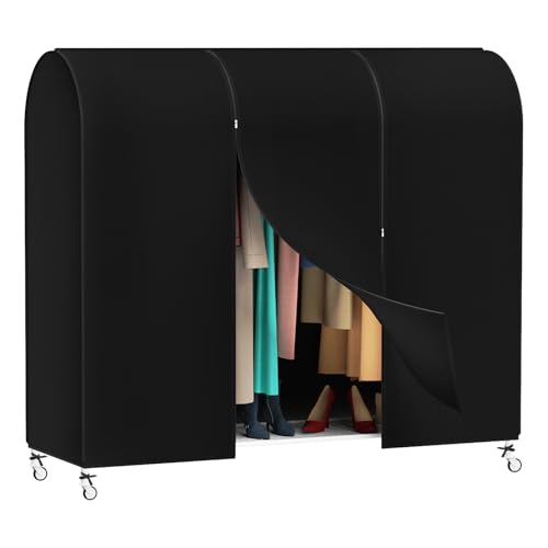Syeeiex 6ft Clothes Rail Cover With Strong Zipped 182cm Dustproof Cover Protective Zip Over Cover for Garment Hanging Coat Racks, Black