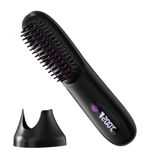 Cepillo alisador – Cepillo alisador inalámbrico portátil y de viaje compacto – Herramienta de peluquería con batería recargable 2500 mAh para rutina matutina para peluquería de viaje y al aire libre