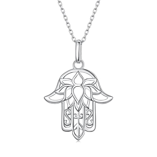 Collier argent 925 femme main de Fatima artisanat d'art et lotus