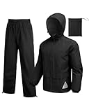 COOFANDY Mens Work Rain Suit Waterproof Lightweight Hooded 2 Piece Rainwear Suit