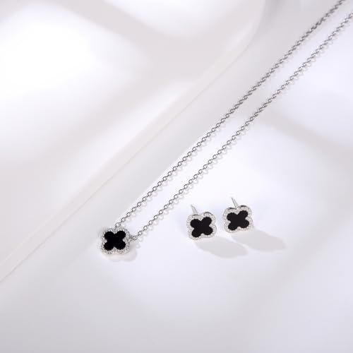 Four Leaf Clover Earrings 925 Sterling Silver for Women,Stud Earrings Jewelry with Black Onyx and Mother of Pearl,Elegant Gift for Her3
