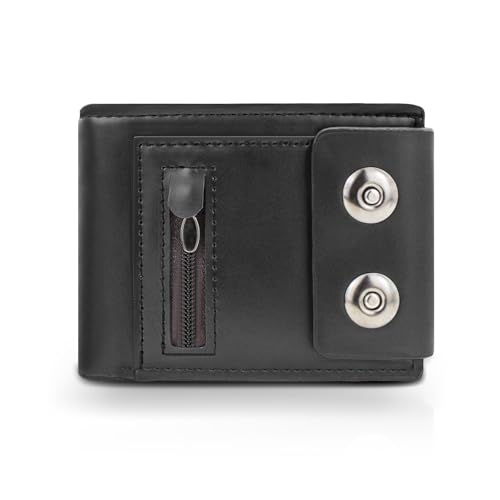 Men's Wallet, PU Leather Wallets with 4 Card Slots, Zippered Coin Pocket, and 1 ID Card Window, Bifold Wallets for Men with Zippered Cash Slot (Black)